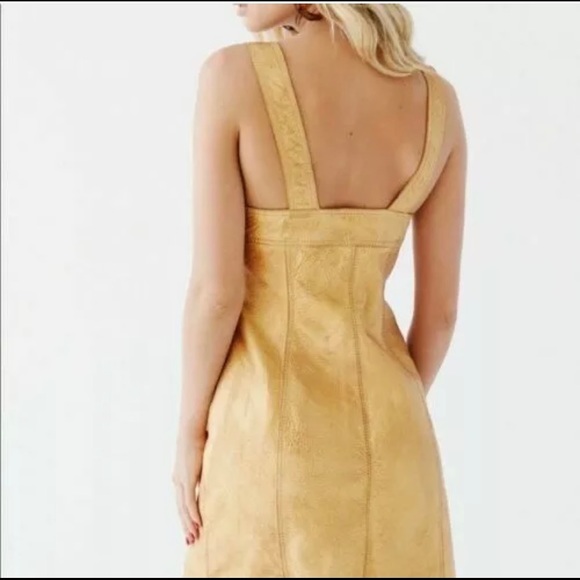 NWT Free People Mustard Leather Mini Dress - Picture 2 of 5